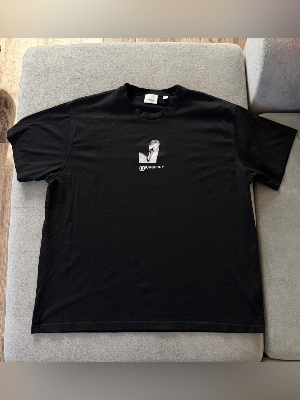 Burberry Black Graphic Logo Cotton Men's T-Shirt Crew Neck Short Sleeve L